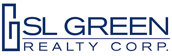 The logo for sl green realty corp. is blue and white.