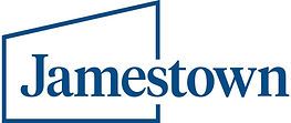 The logo for jamestown is blue and white and looks like a house.