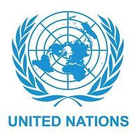 The united nations logo is a blue globe with a laurel wreath around it.