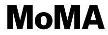 The word moma is written in black on a white background.