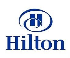 The hilton logo is a blue and white logo on a white background.