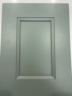 Gray, rectangular cabinet door with recessed panel.