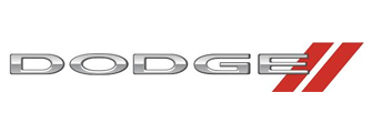 Dodge logo with silver letters and two red angled stripes.
