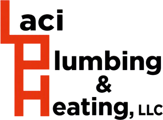 Laci Plumbing & Heating, LLC logo with red L and black text on white background