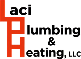 Laci Plumbing & Heating, LLC logo with red L and black text on white background