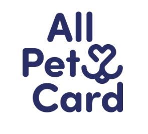 A logo for all pet & card with a heart in the middle.