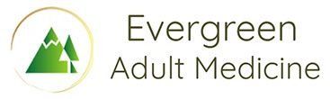 Logo for Evergreen Adult Medicine with a green mountain graphic in a gold circle.