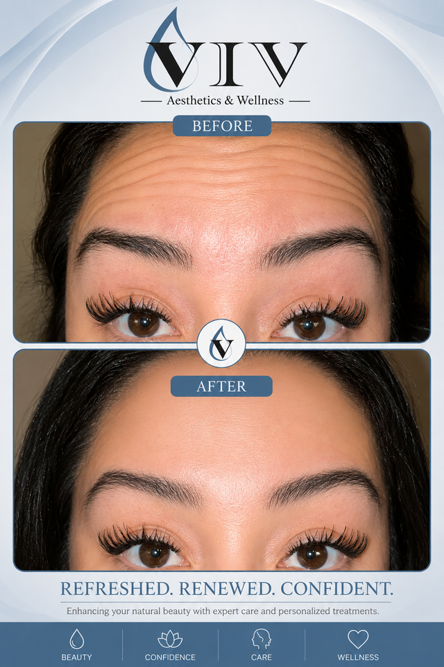 A before and after picture of a forehead