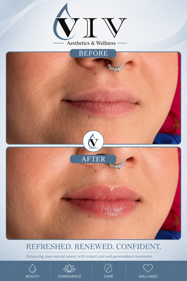 A before and after picture of lips