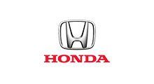 Honda logo with silver emblem above red wordmark on a white background