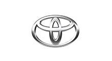 Toyota logo in silver on a white background