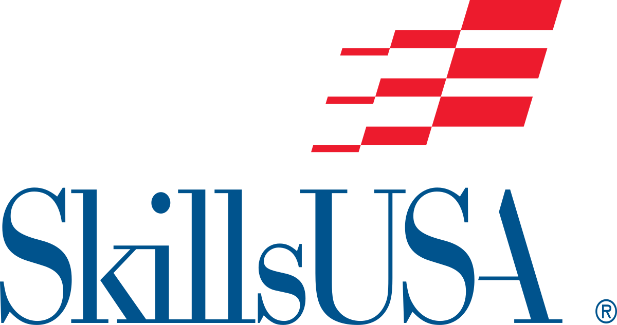 A blue and red logo for skills usa