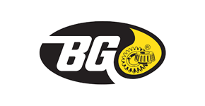 Black and yellow BG logo inside an oval, with a gear icon and a fluid drop.