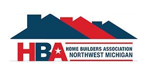 Logo for Home Builders Association Northwest Michigan: Blue and red roof silhouette over