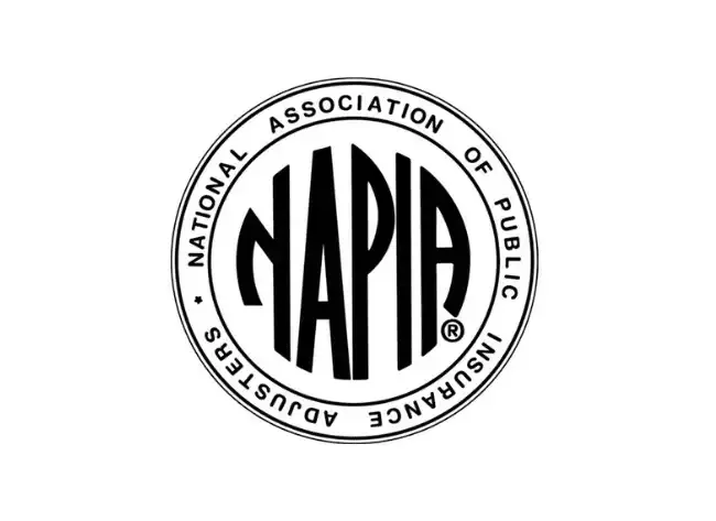 Black-and-white circular NAPIA logo with “National Association of Public Insurance Adjusters” around the border