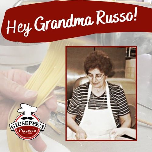 An advertisement for giuseppe 's pizzeria shows a woman making pasta