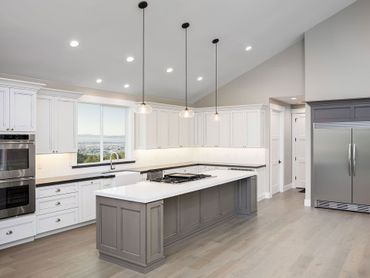 Modern kitchen with white cabinet drawers