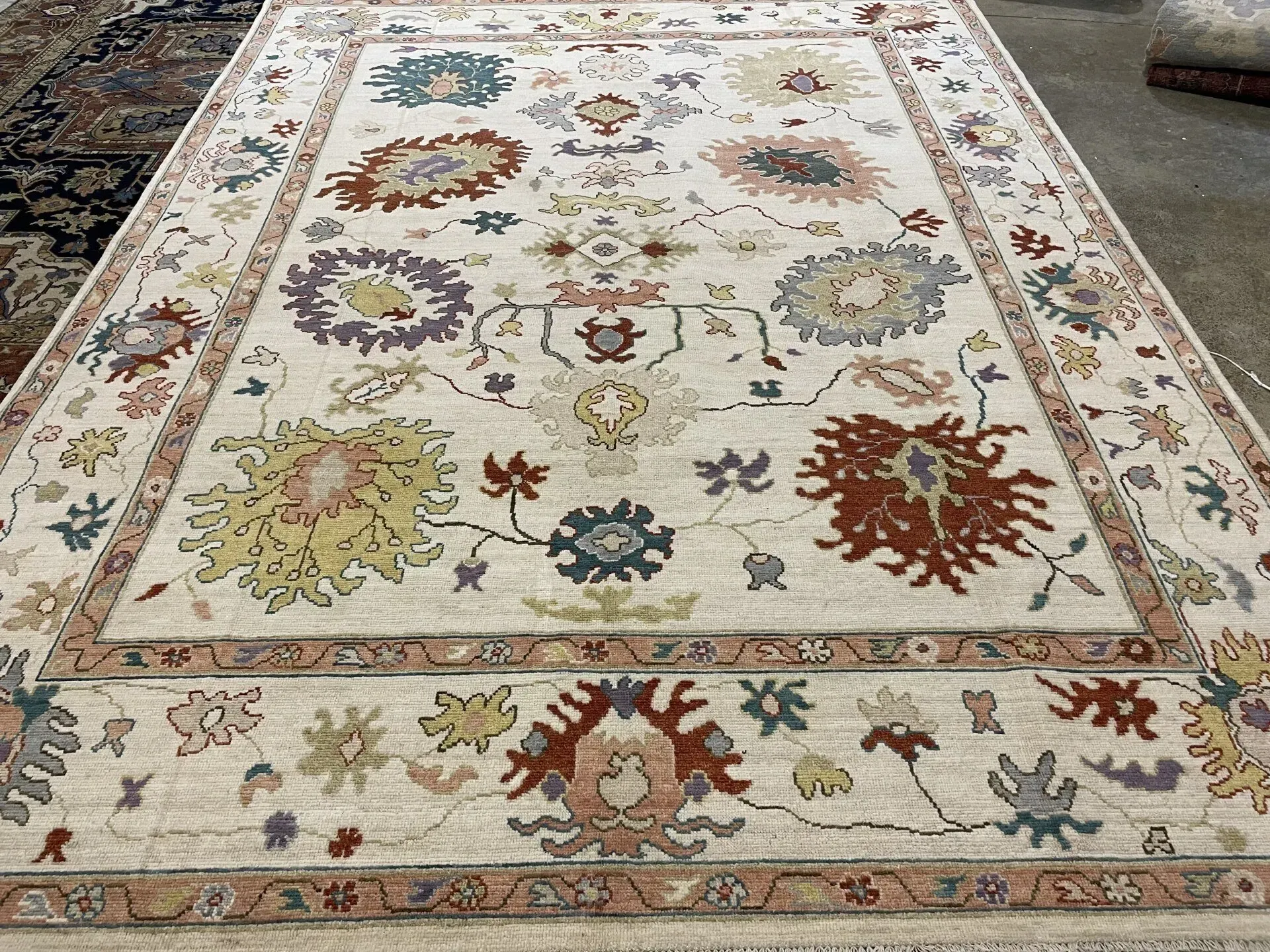 A rug with a detailed pattern on it.
