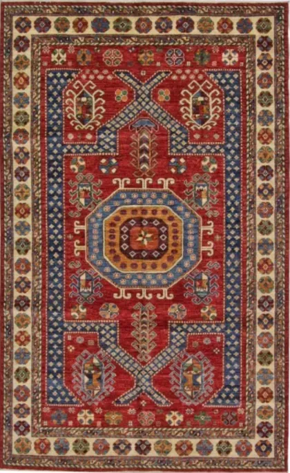 A rug with a detailed pattern on it.