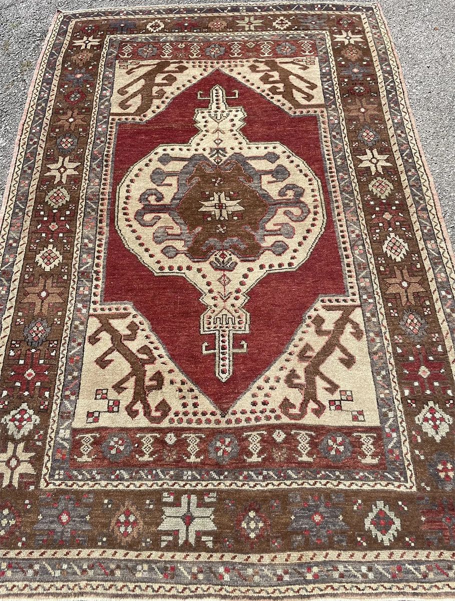 A rug with a detailed pattern on it.