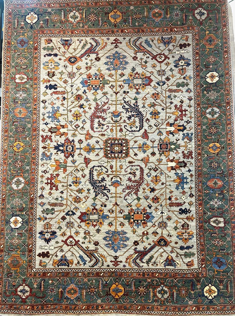A rug with a detailed pattern on it.