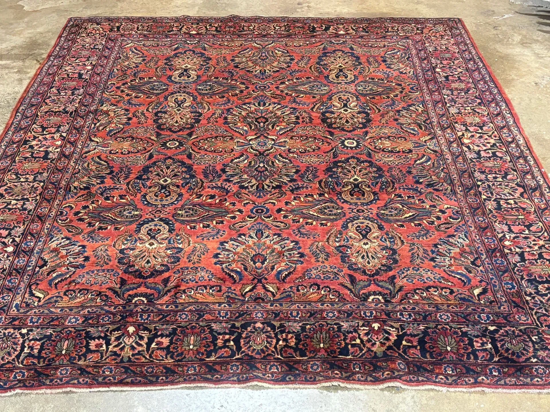A rug with a detailed pattern on it.