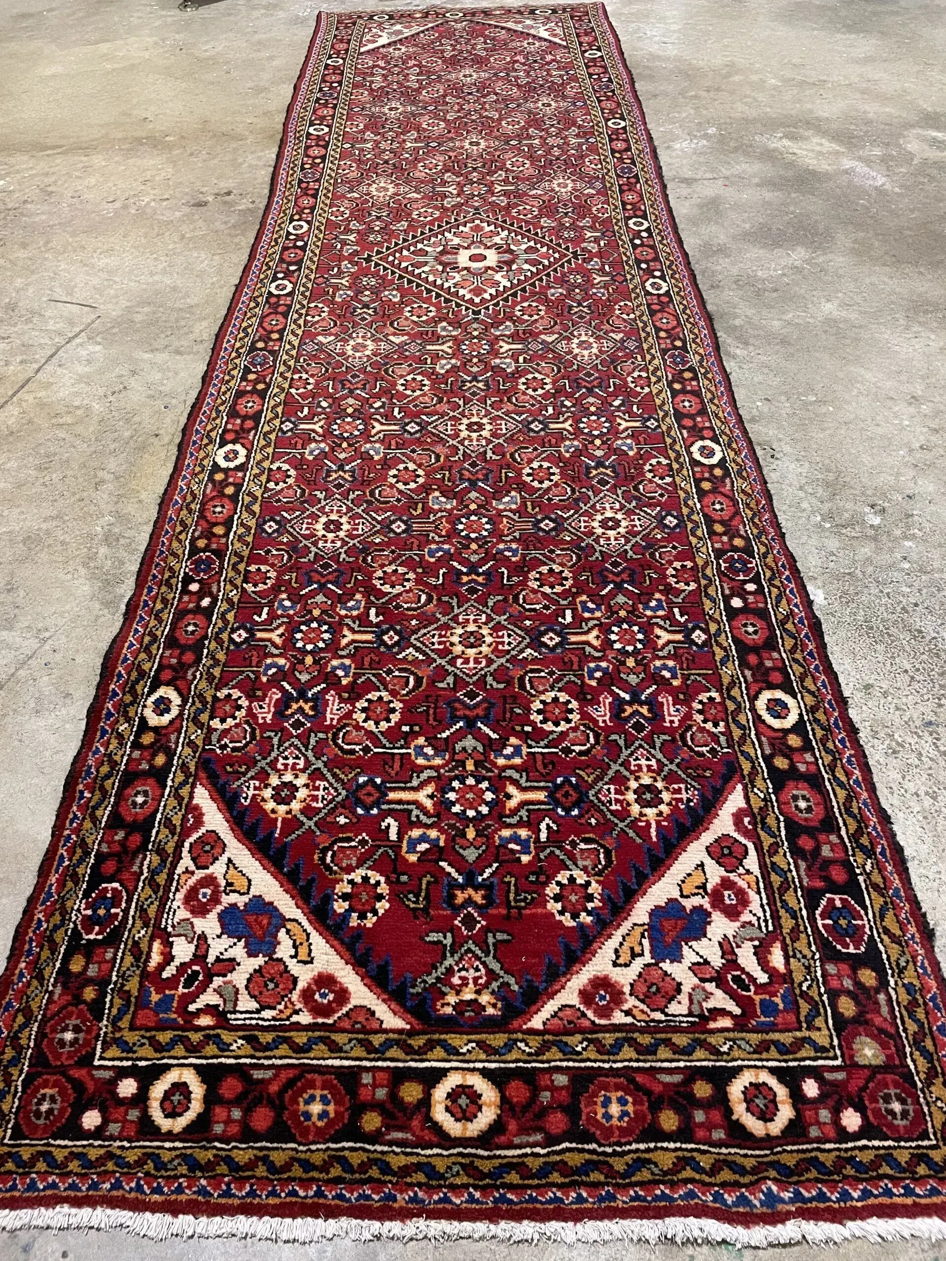 A rug with a detailed pattern on it.
