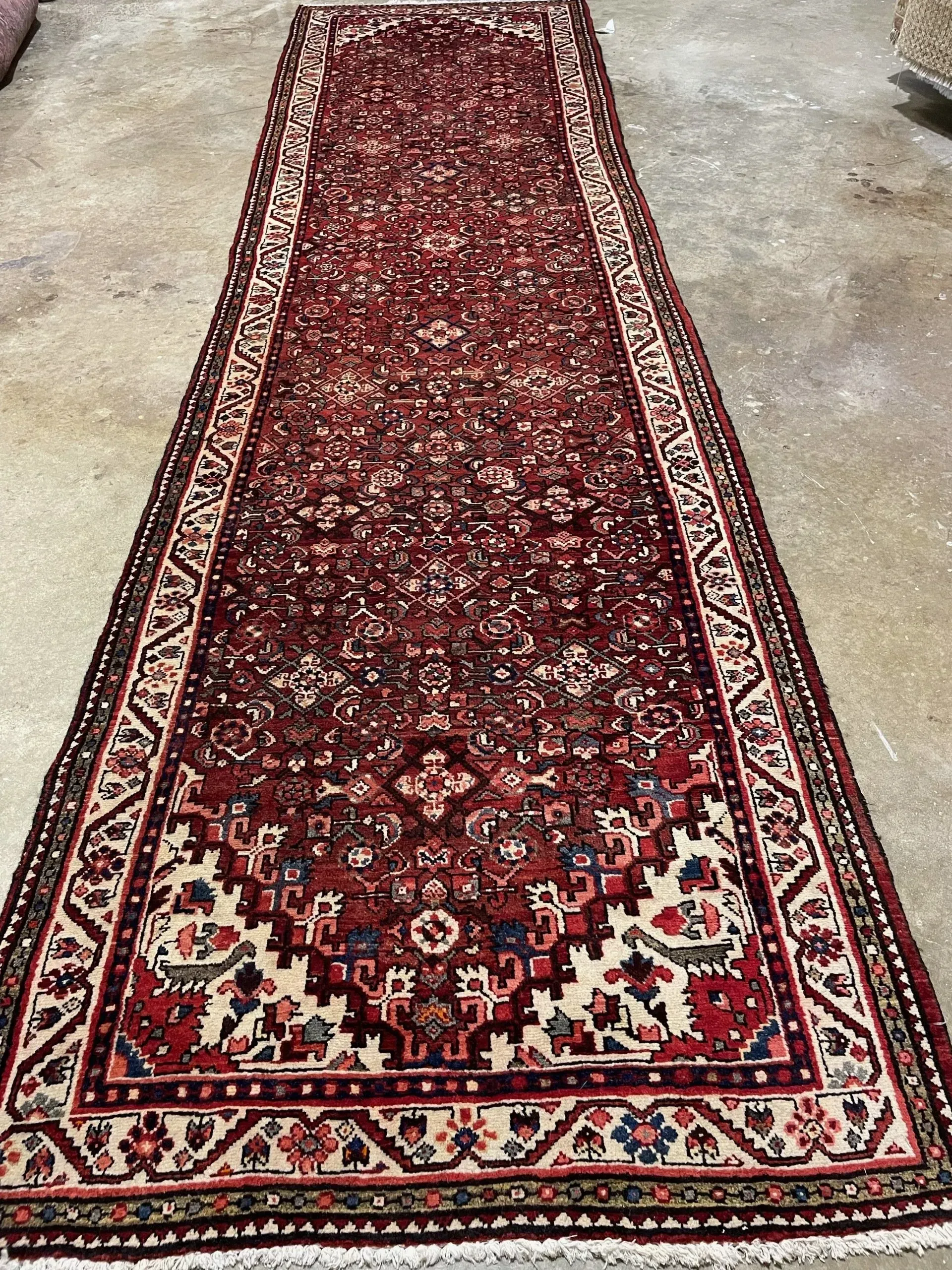 A rug with a detailed pattern on it.
