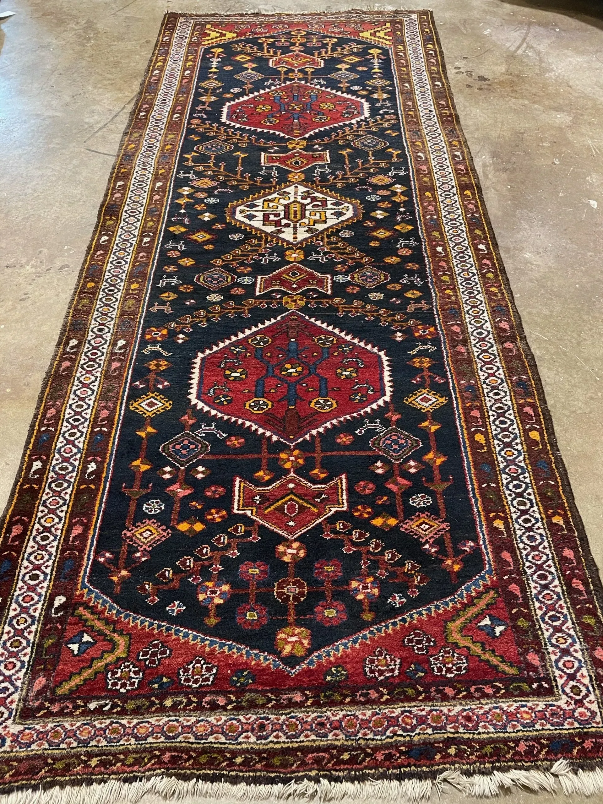 A rug with a detailed pattern on it.