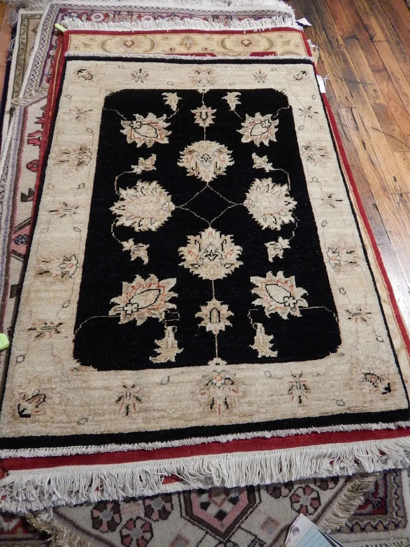 A rug with a detailed pattern on it.