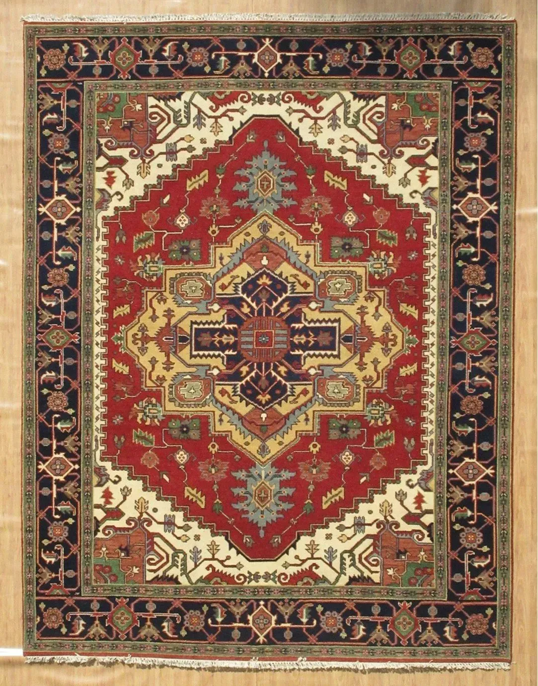 A rug with a detailed pattern on it.