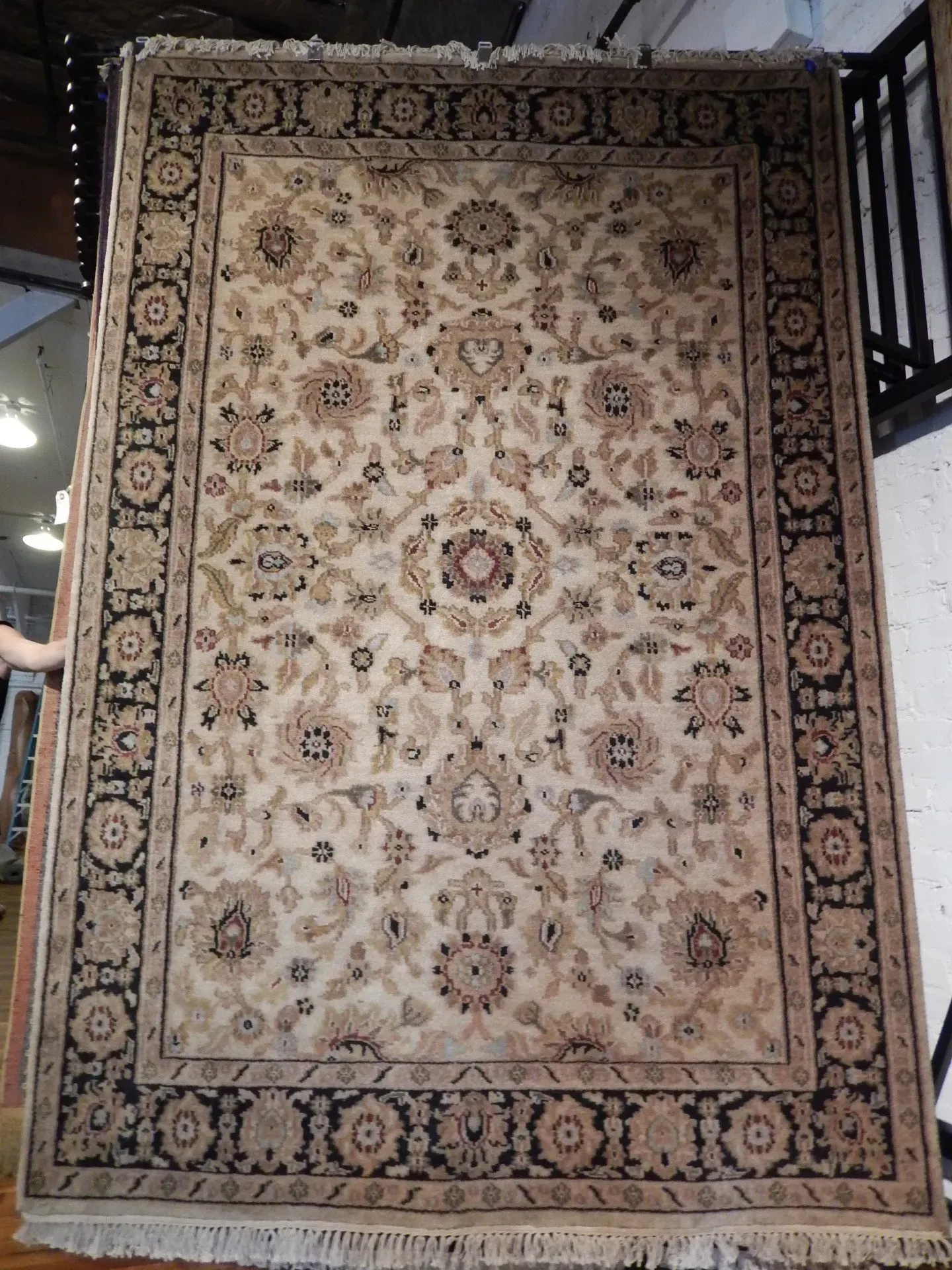 A rug with a detailed pattern on it.