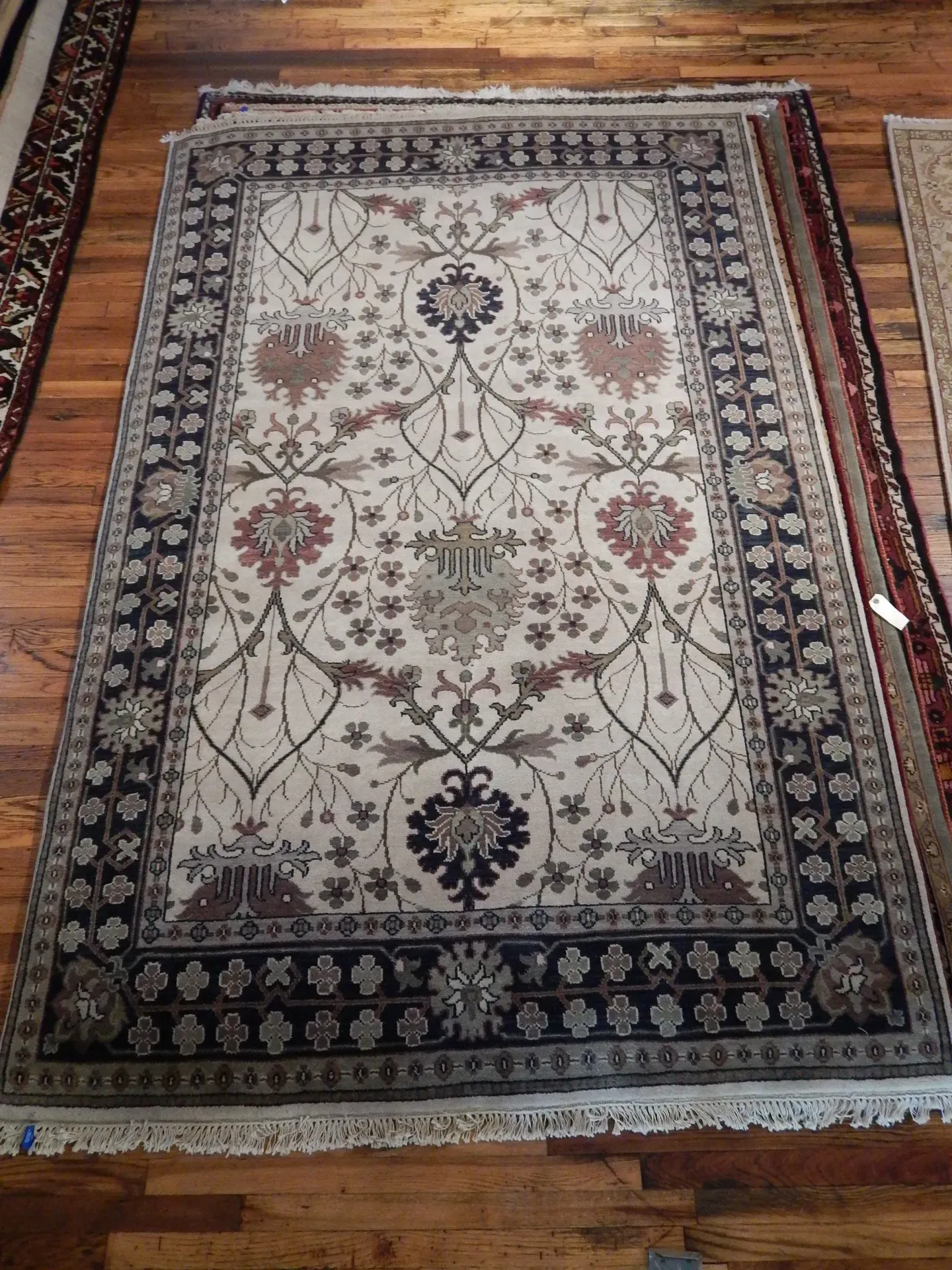 A rug with a detailed pattern on it.