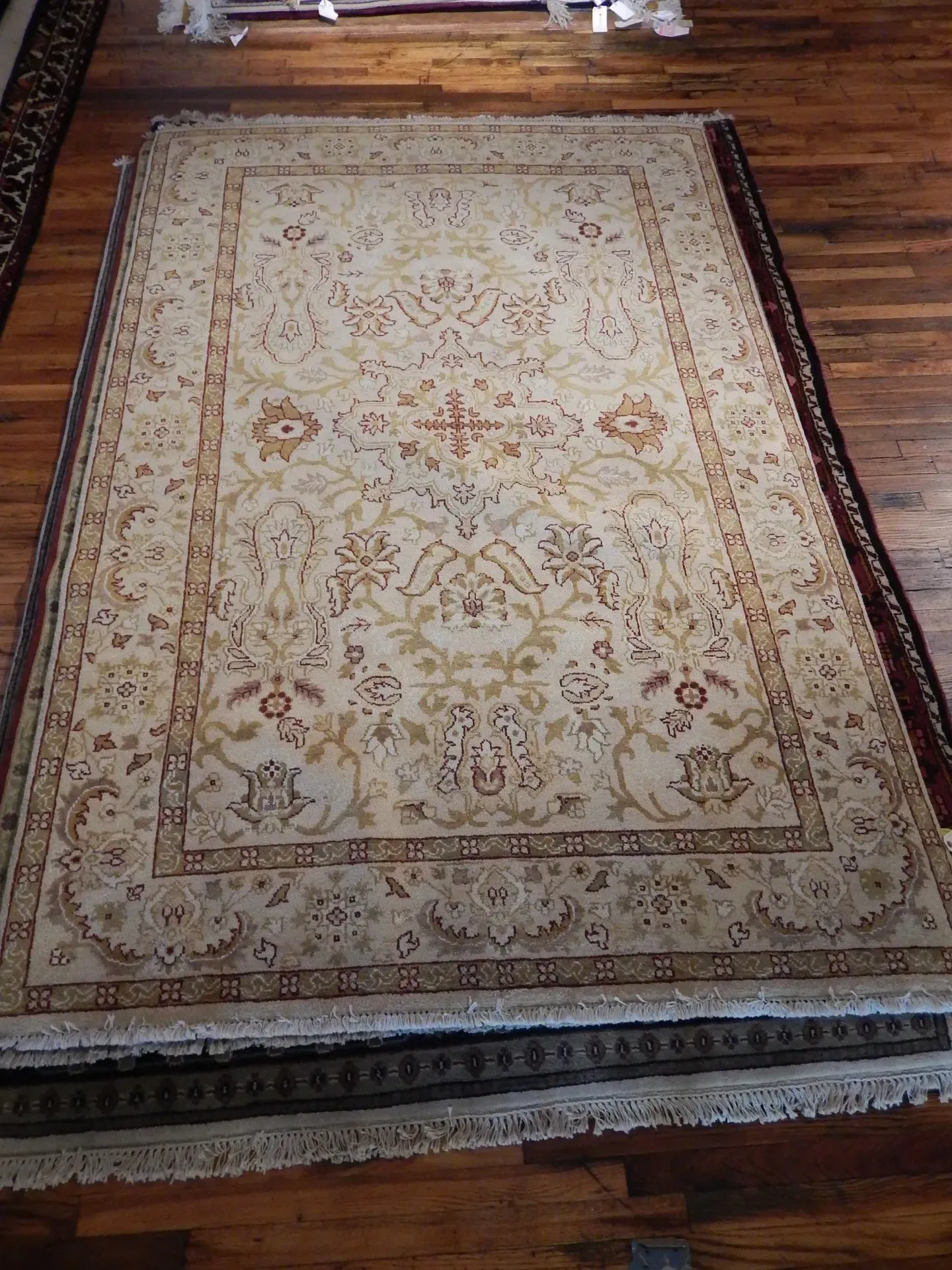 A rug with a detailed pattern on it.