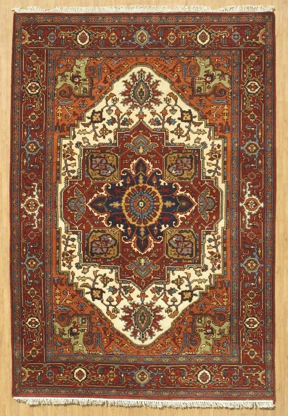 A rug with a detailed pattern on it.