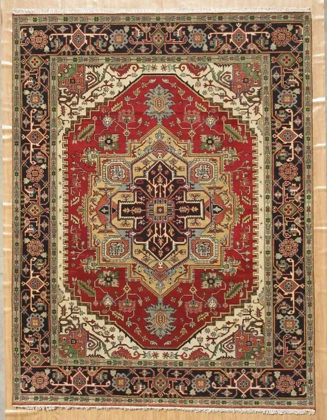 A rug with a detailed pattern on it.