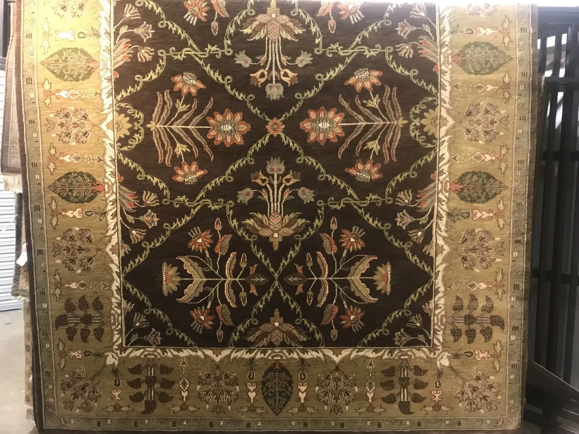 A rug with a detailed pattern on it.