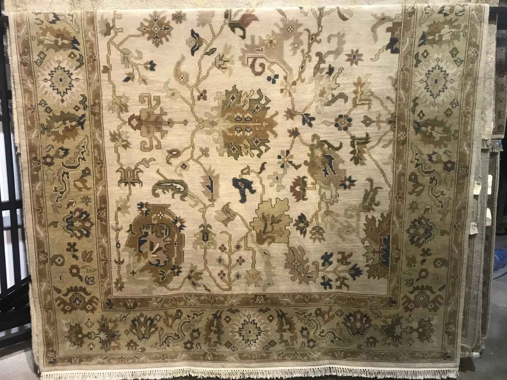 A rug with a detailed pattern on it.