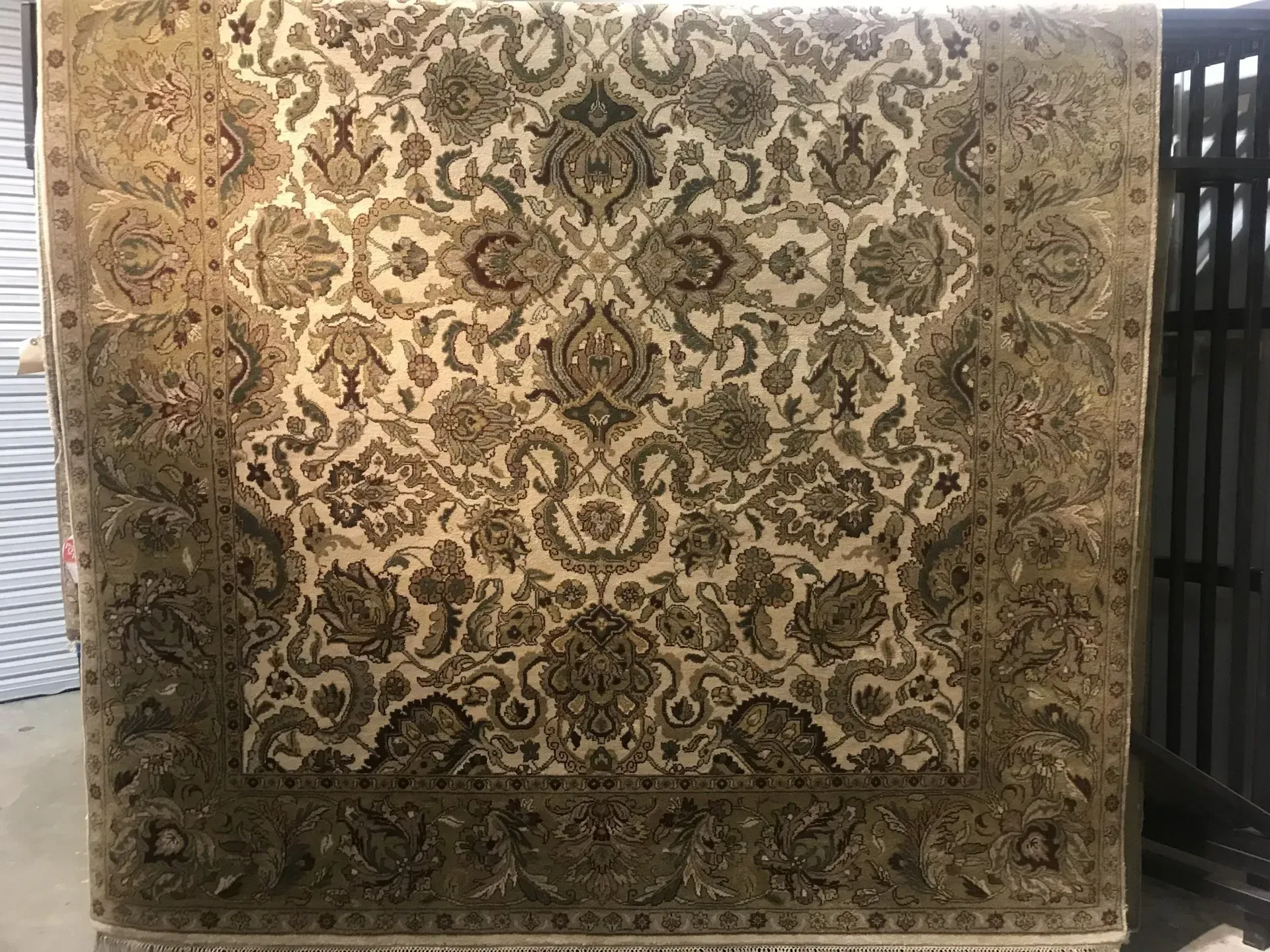 A rug with a detailed pattern on it.