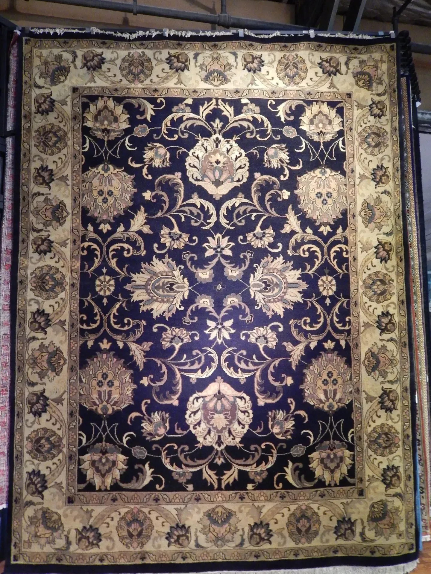 A rug with a detailed pattern on it.