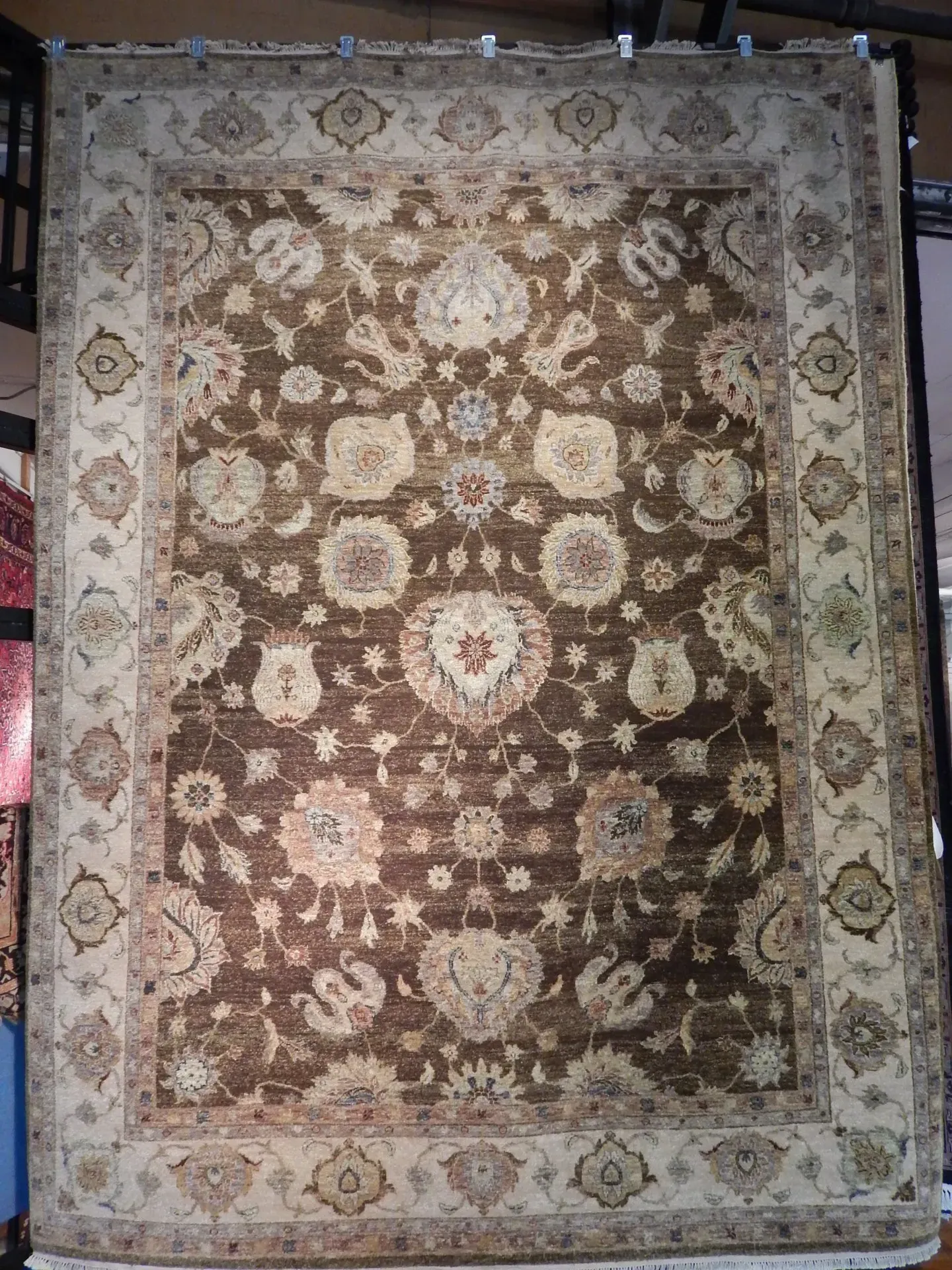 A rug with a detailed pattern on it.