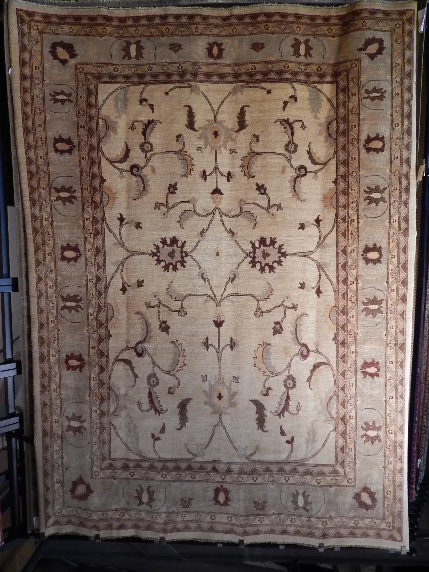 A rug with a detailed pattern on it.