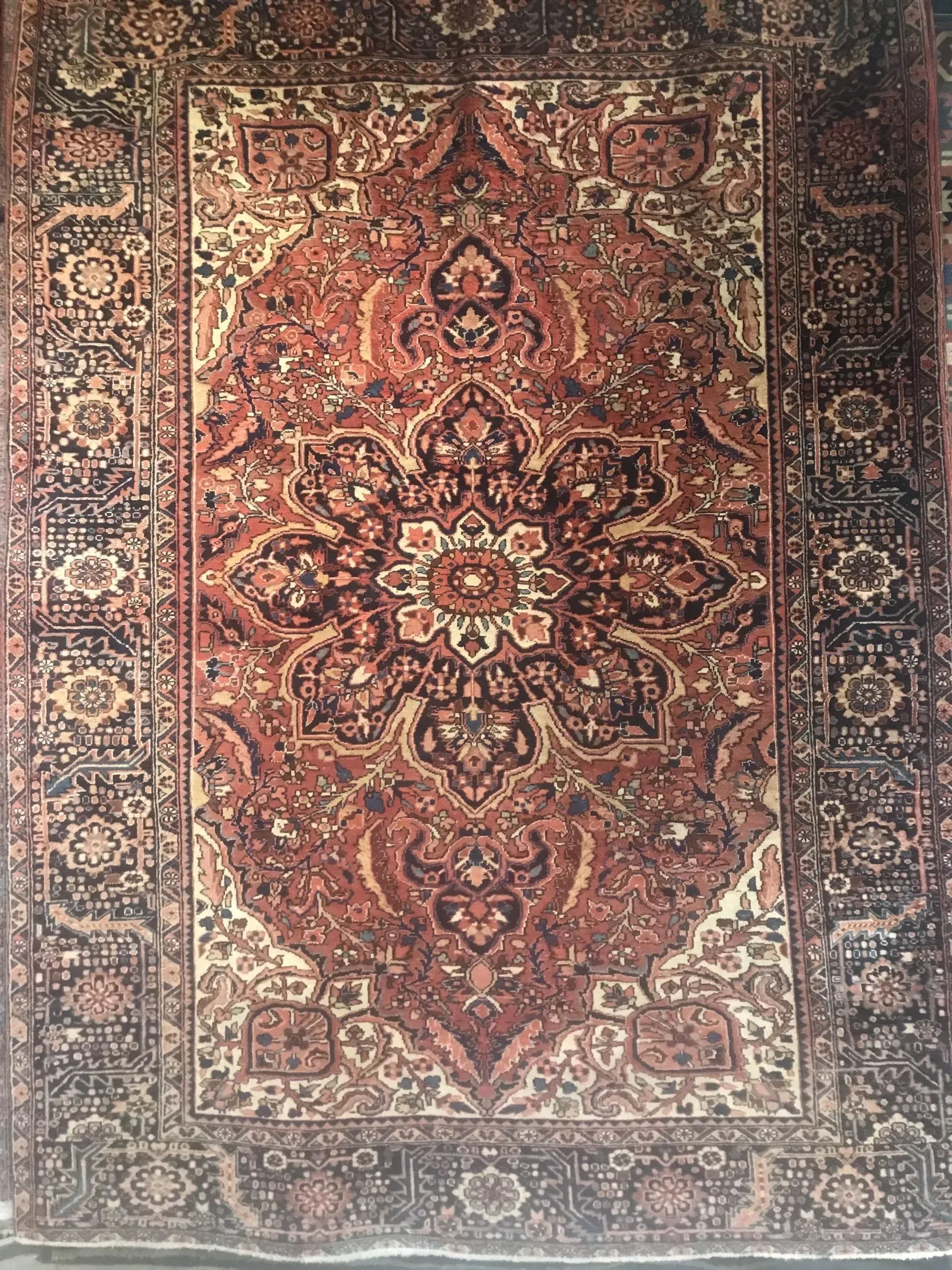 A rug with a detailed pattern on it.