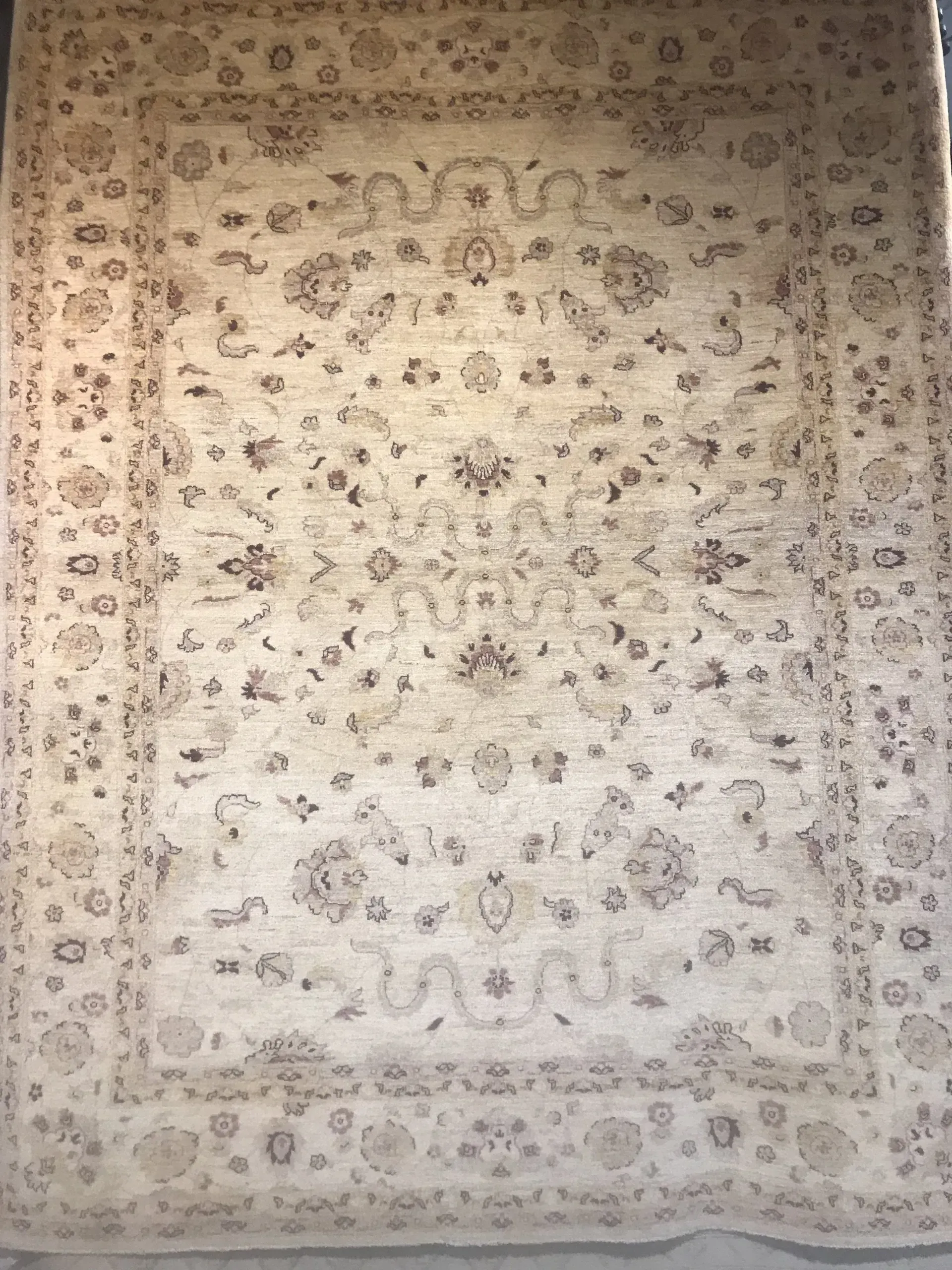 A rug with a detailed pattern on it.