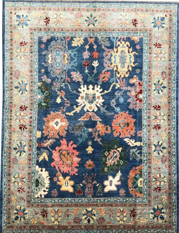 A rug with a detailed pattern on it.