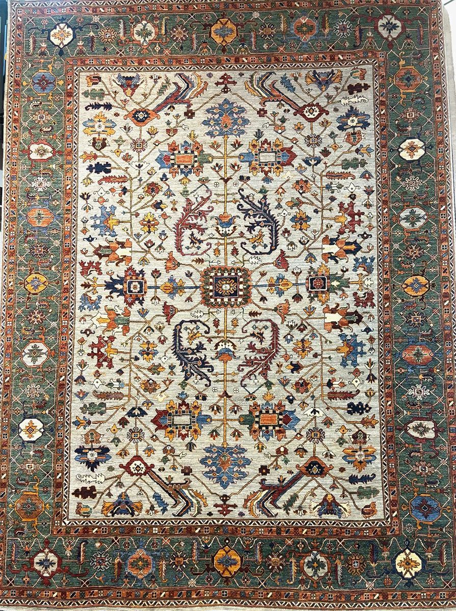 A rug with a detailed pattern on it.