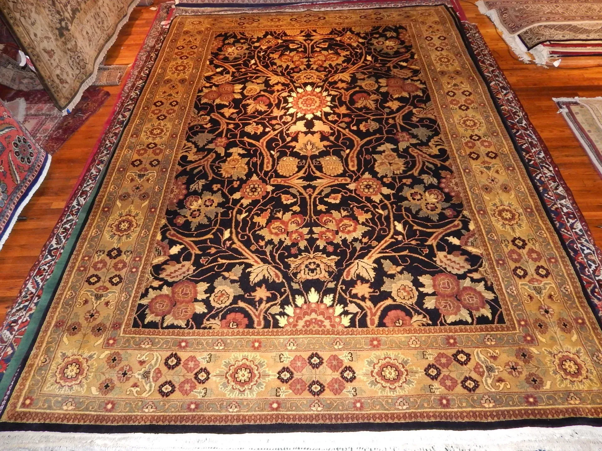 A rug with a detailed pattern on it.