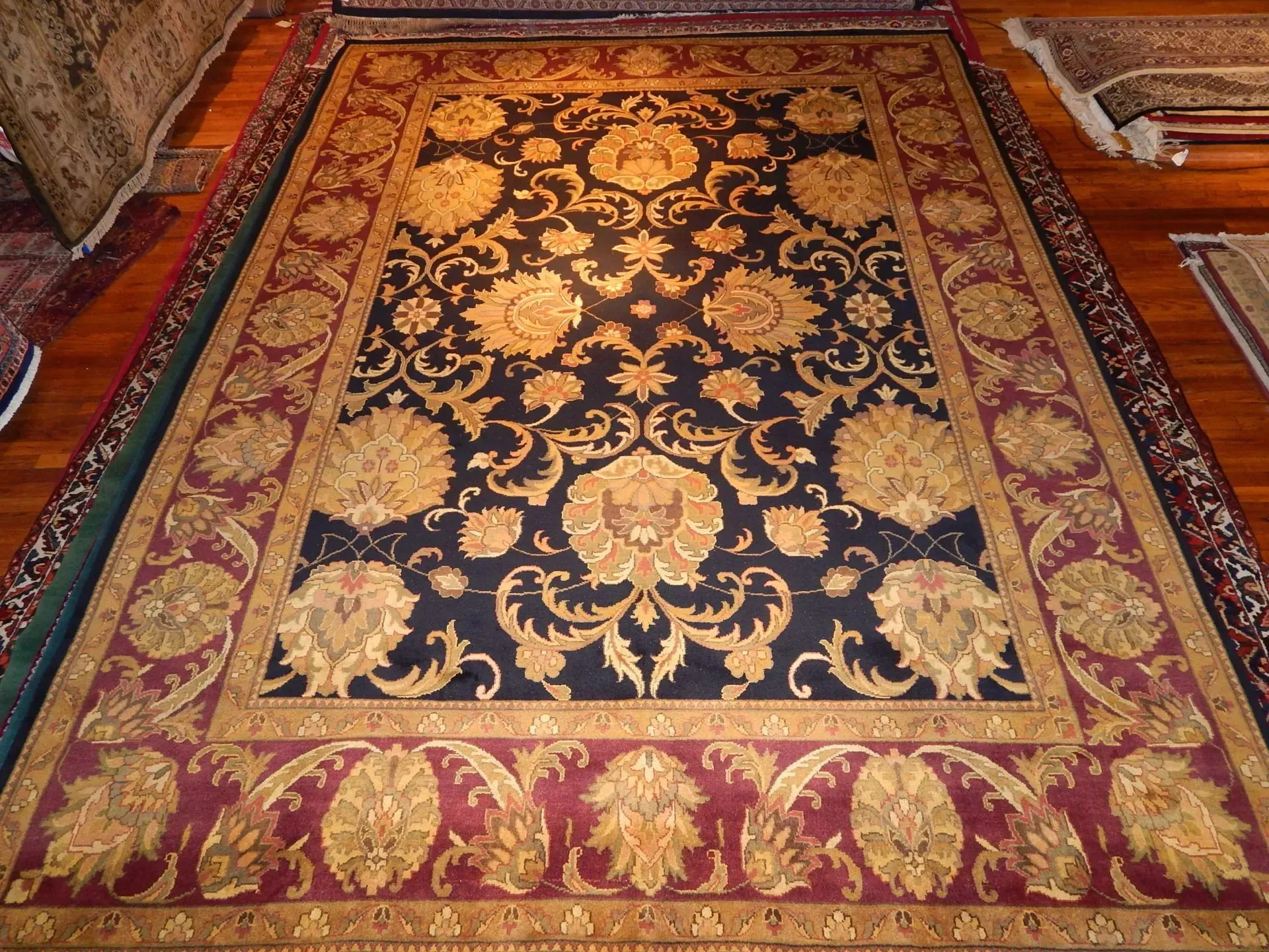 A rug with a detailed pattern on it.