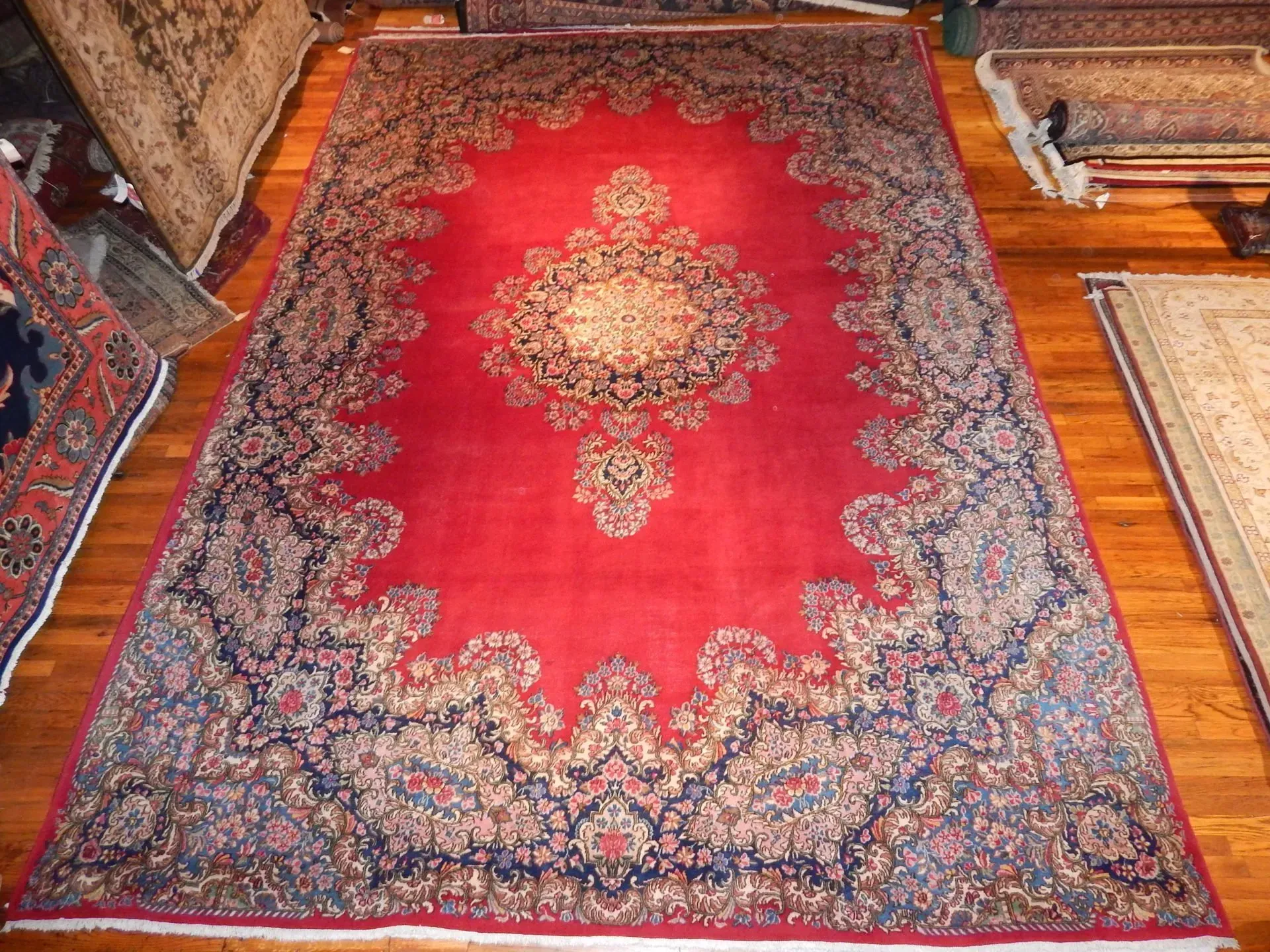 A rug with a detailed pattern on it.