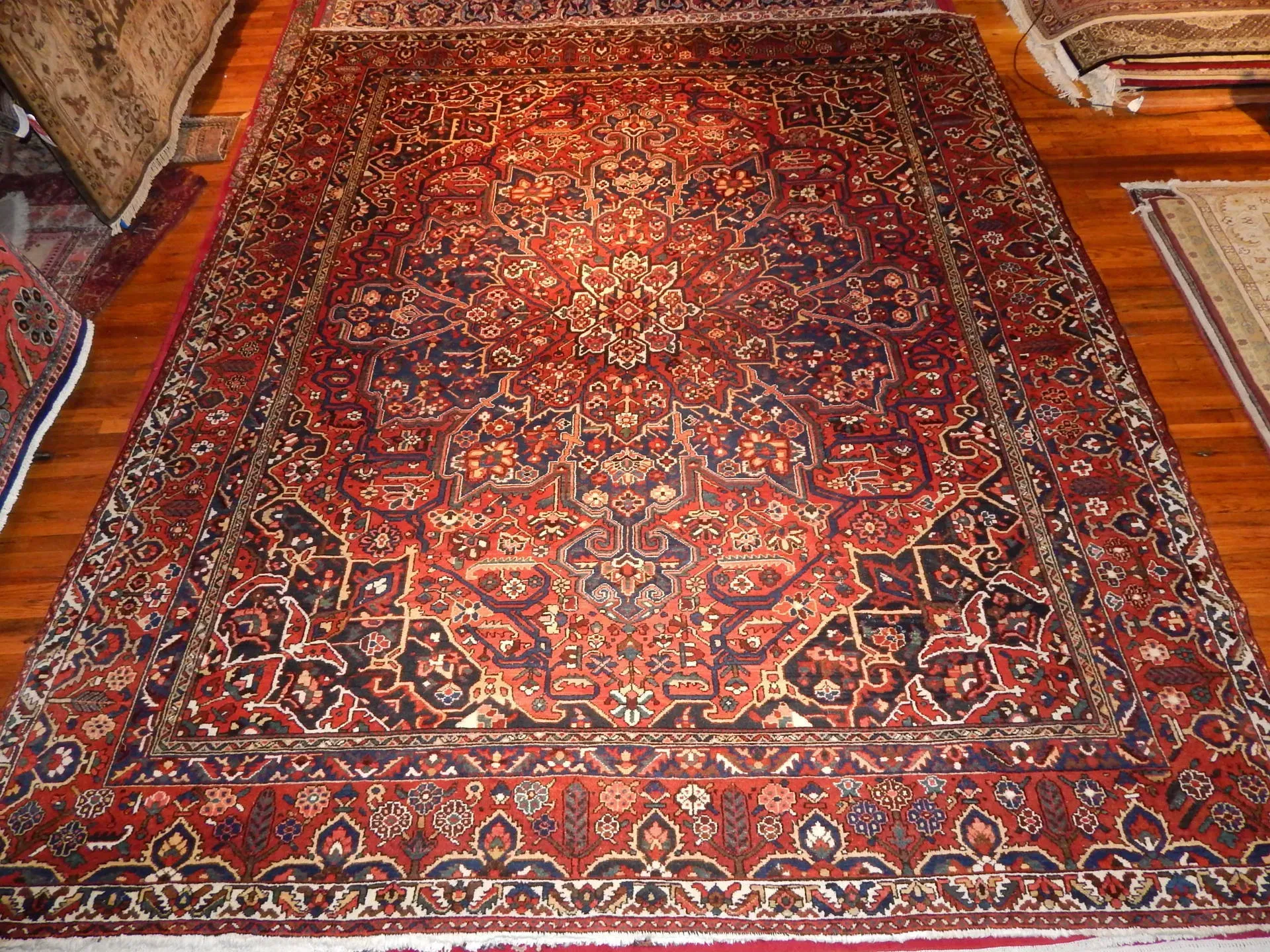 A rug with a detailed pattern on it.